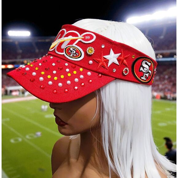 San Francisco 49ers Red Visor Cap design with Logo and rhinestones - Picture 6 of 7
